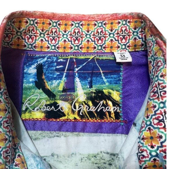 Robert Graham Bedouins Multicolor Summer Sunset Stripe Shirt Size M - Picture 9 of 10